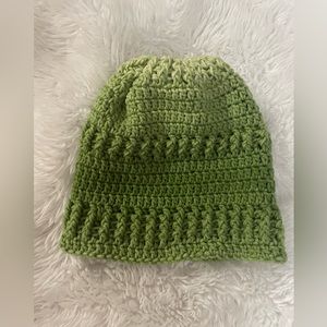 Handmade green faded wash beanie crochet hat